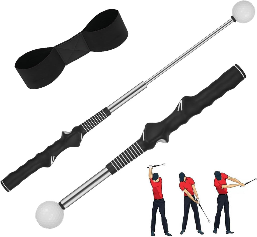 Retractable Golf Swing Trainer Aid- Non-Slip Right Hand Grip Trainer for Strength & Tempo, Indoor Outdoor Golf Training Aid for Warm-Up & Practice (Black)