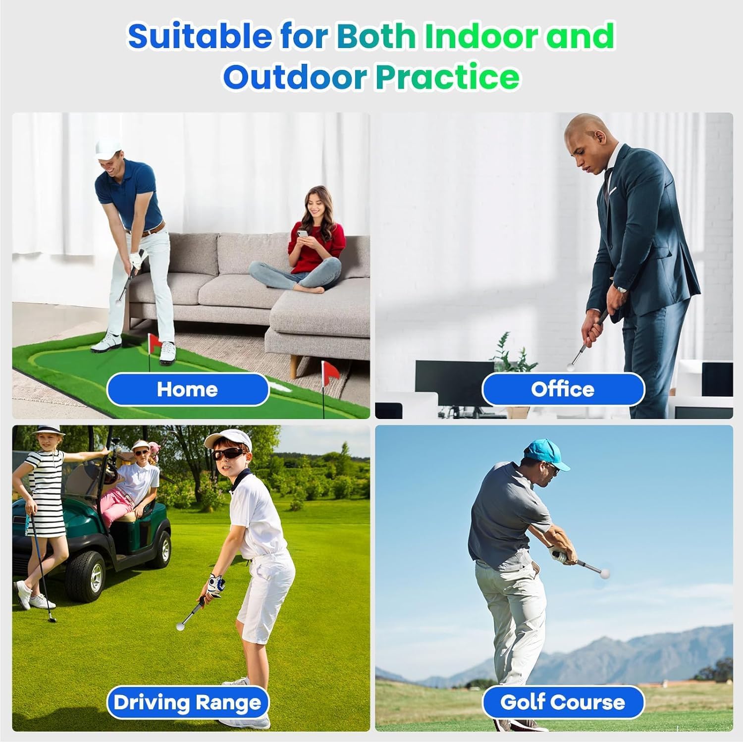 Retractable Golf Swing Trainer Aid- Non-Slip Right Hand Grip Trainer for Strength & Tempo, Indoor Outdoor Golf Training Aid for Warm-Up & Practice (Black)