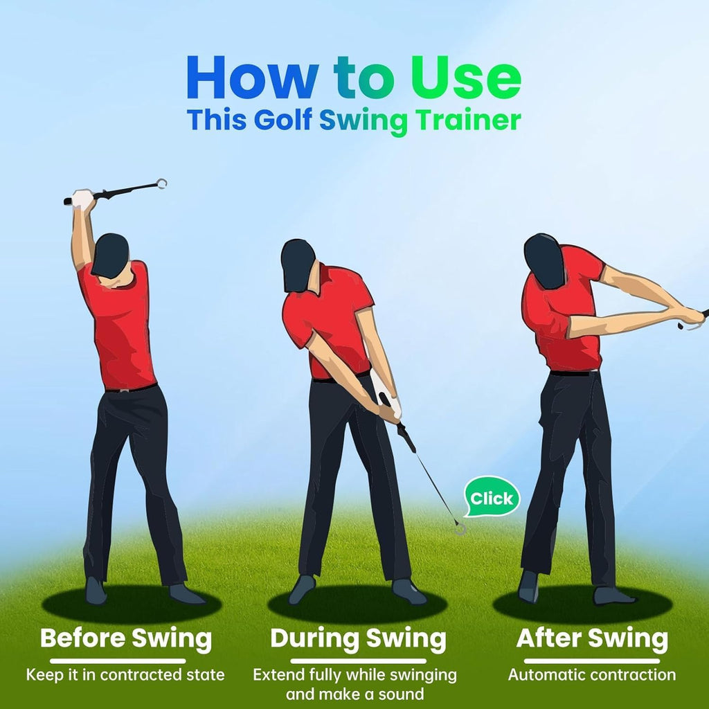 Retractable Golf Swing Trainer Aid- Non-Slip Right Hand Grip Trainer for Strength & Tempo, Indoor Outdoor Golf Training Aid for Warm-Up & Practice (Black)