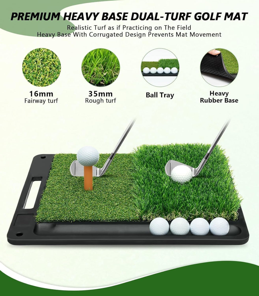 Golf Net,10x7ft Golf Practice Net with Heavy Base Dual-Turf GO LF Mat, All-in-One Mult-Target GO LF Hitting Nets, Chipping Training Nets for Backyard Driving, Christmas Ideal Gifts for Men/Dad/Boy