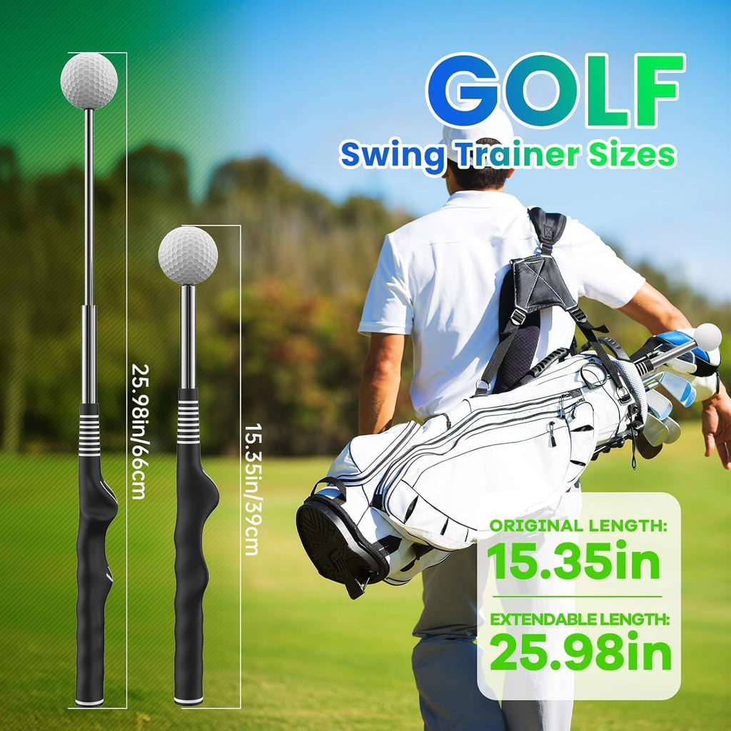 Retractable Golf Swing Trainer Aid- Non-Slip Right Hand Grip Trainer for Strength & Tempo, Indoor Outdoor Golf Training Aid for Warm-Up & Practice (Black)