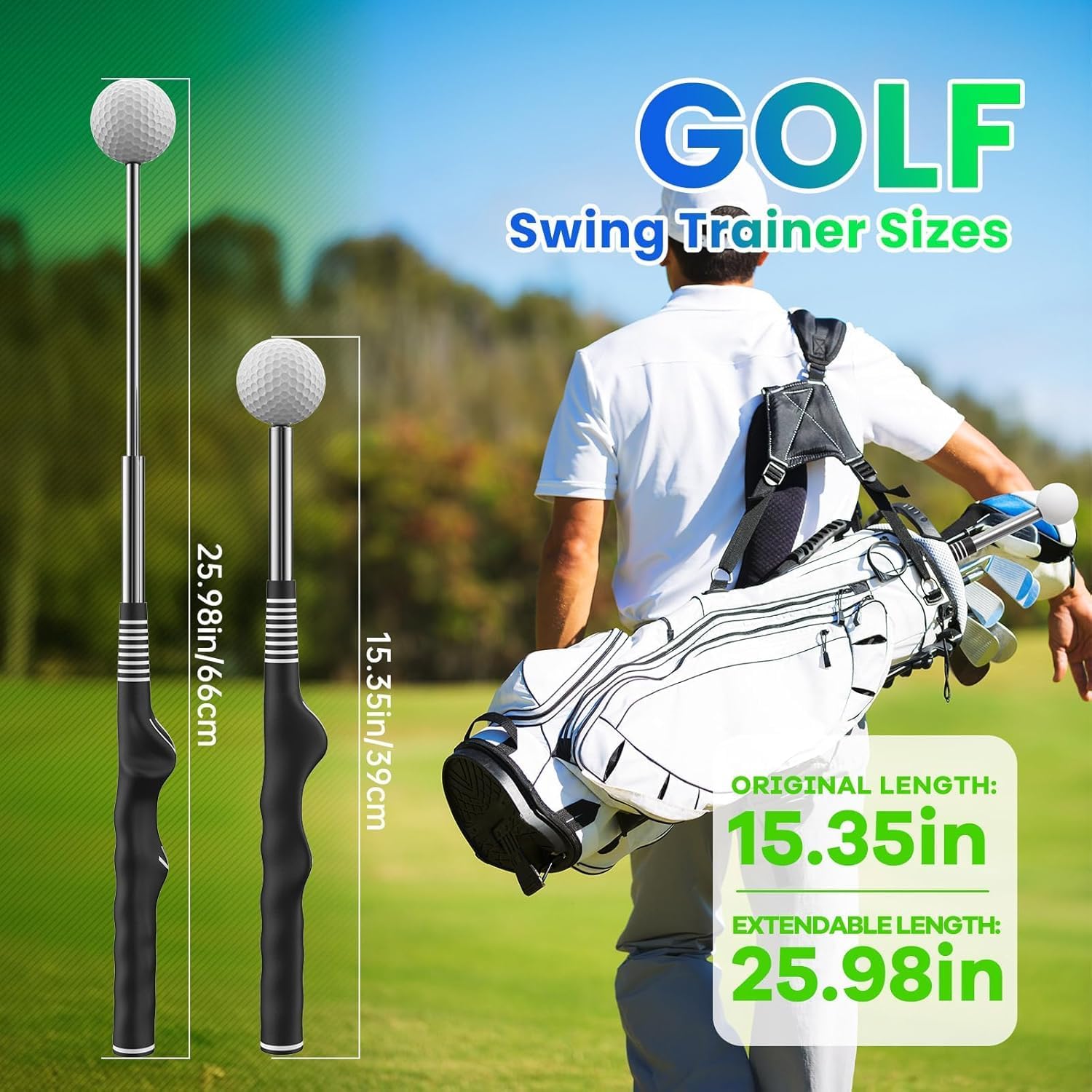 Retractable Golf Swing Trainer Aid- Non-Slip Right Hand Grip Trainer for Strength & Tempo, Indoor Outdoor Golf Training Aid for Warm-Up & Practice (Black)