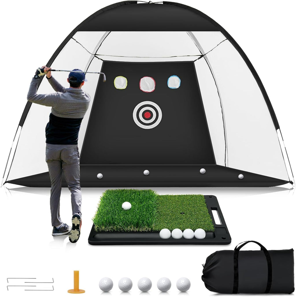 Golf Net,10x7ft Golf Practice Net with Heavy Base Dual-Turf GO LF Mat, All-in-One Mult-Target GO LF Hitting Nets, Chipping Training Nets for Backyard Driving, Christmas Ideal Gifts for Men/Dad/Boy