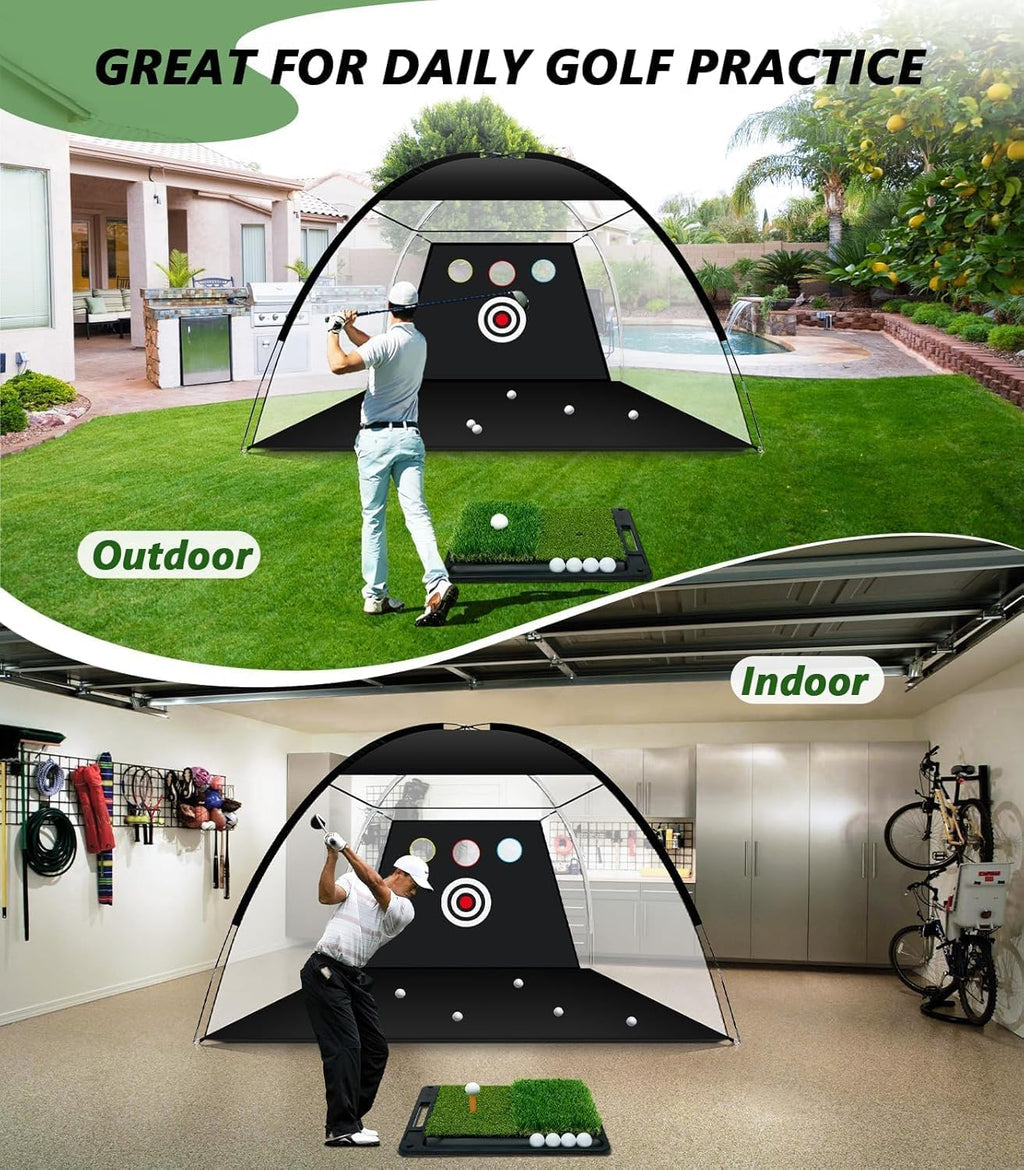 Golf Net,10x7ft Golf Practice Net with Heavy Base Dual-Turf GO LF Mat, All-in-One Mult-Target GO LF Hitting Nets, Chipping Training Nets for Backyard Driving, Christmas Ideal Gifts for Men/Dad/Boy
