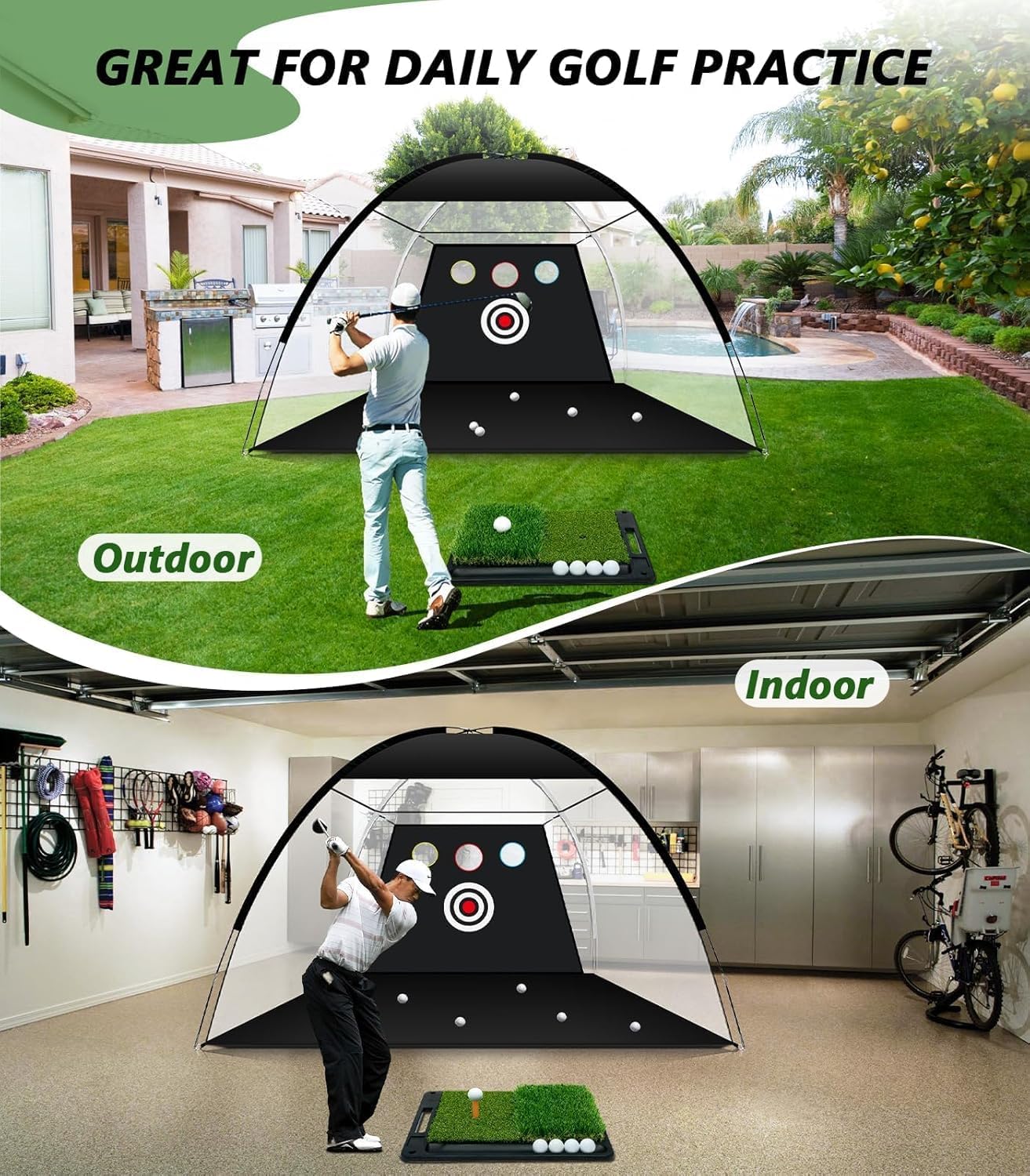 Golf Net,10x7ft Golf Practice Net with Heavy Base Dual-Turf GO LF Mat, All-in-One Mult-Target GO LF Hitting Nets, Chipping Training Nets for Backyard Driving, Christmas Ideal Gifts for Men/Dad/Boy