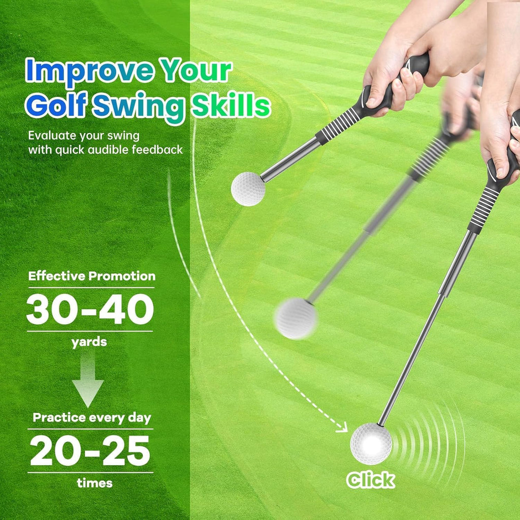 Retractable Golf Swing Trainer Aid- Non-Slip Right Hand Grip Trainer for Strength & Tempo, Indoor Outdoor Golf Training Aid for Warm-Up & Practice (Black)